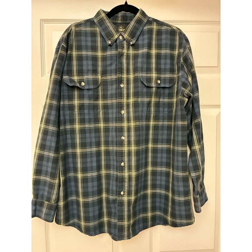 Redhead Men's Large Plaid Button Down Shirt Blue Green Cotton Long Sleeve